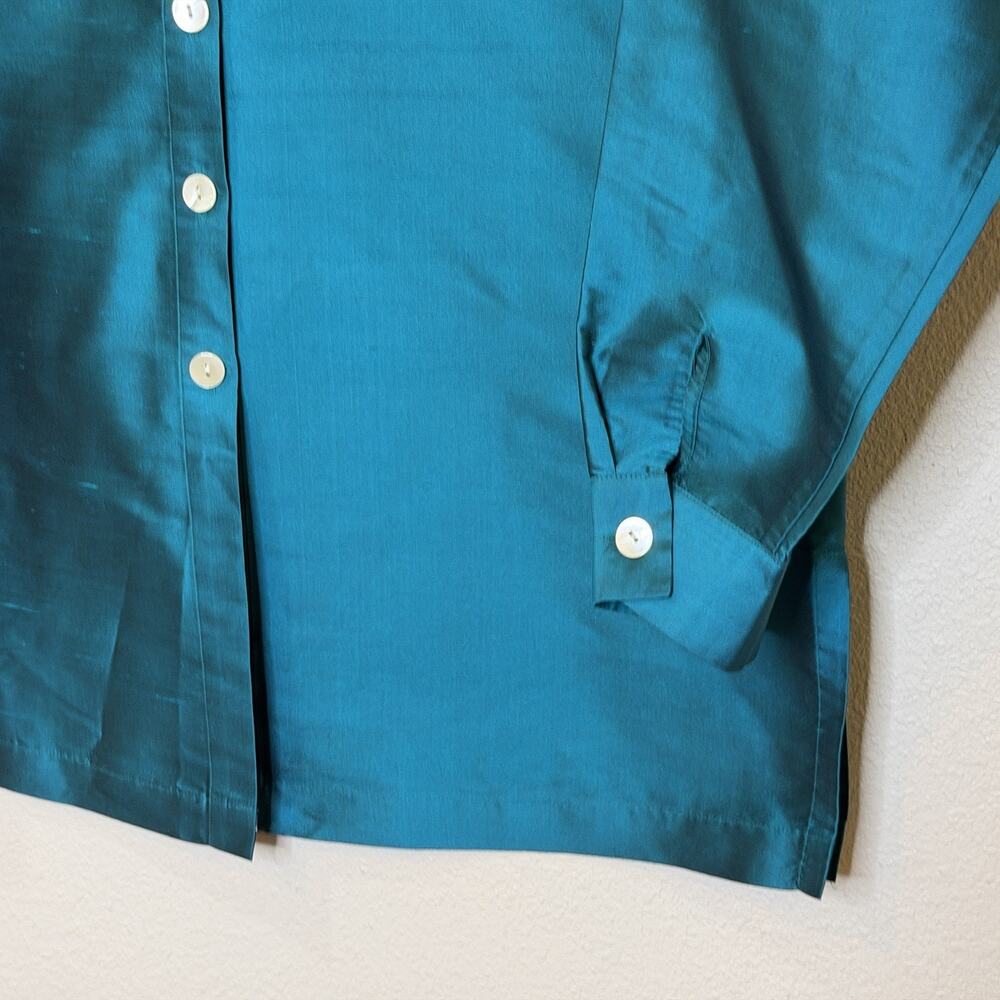 Coldwater Creek Button Front Top Womens Sz Medium Green 100% Silk Long‎ Sleeve - Picture 4 of 8